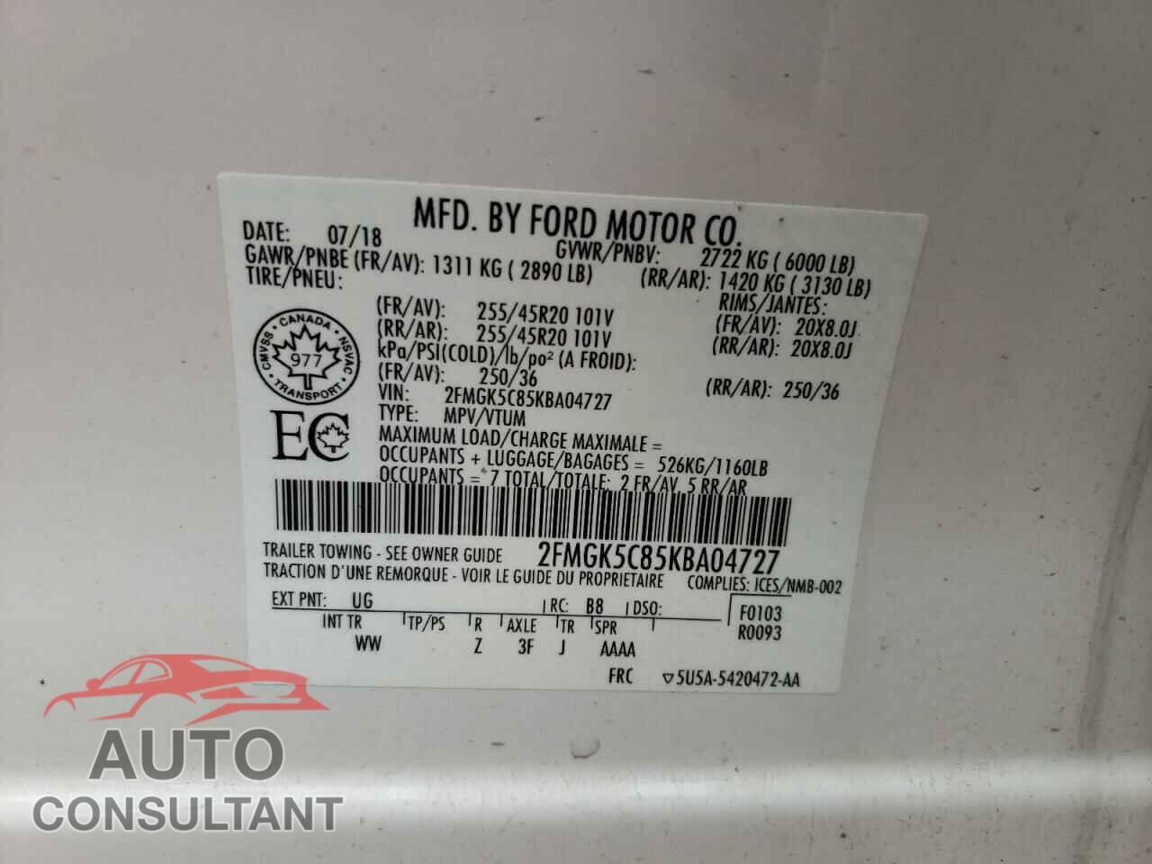 FORD FLEX 2019 - 2FMGK5C85KBA04727