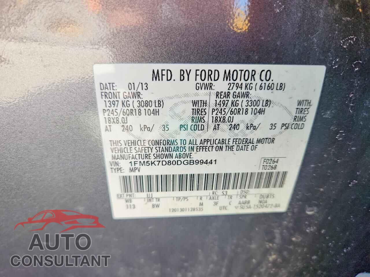 FORD EXPLORER 2013 - 1FM5K7D80DGB99441