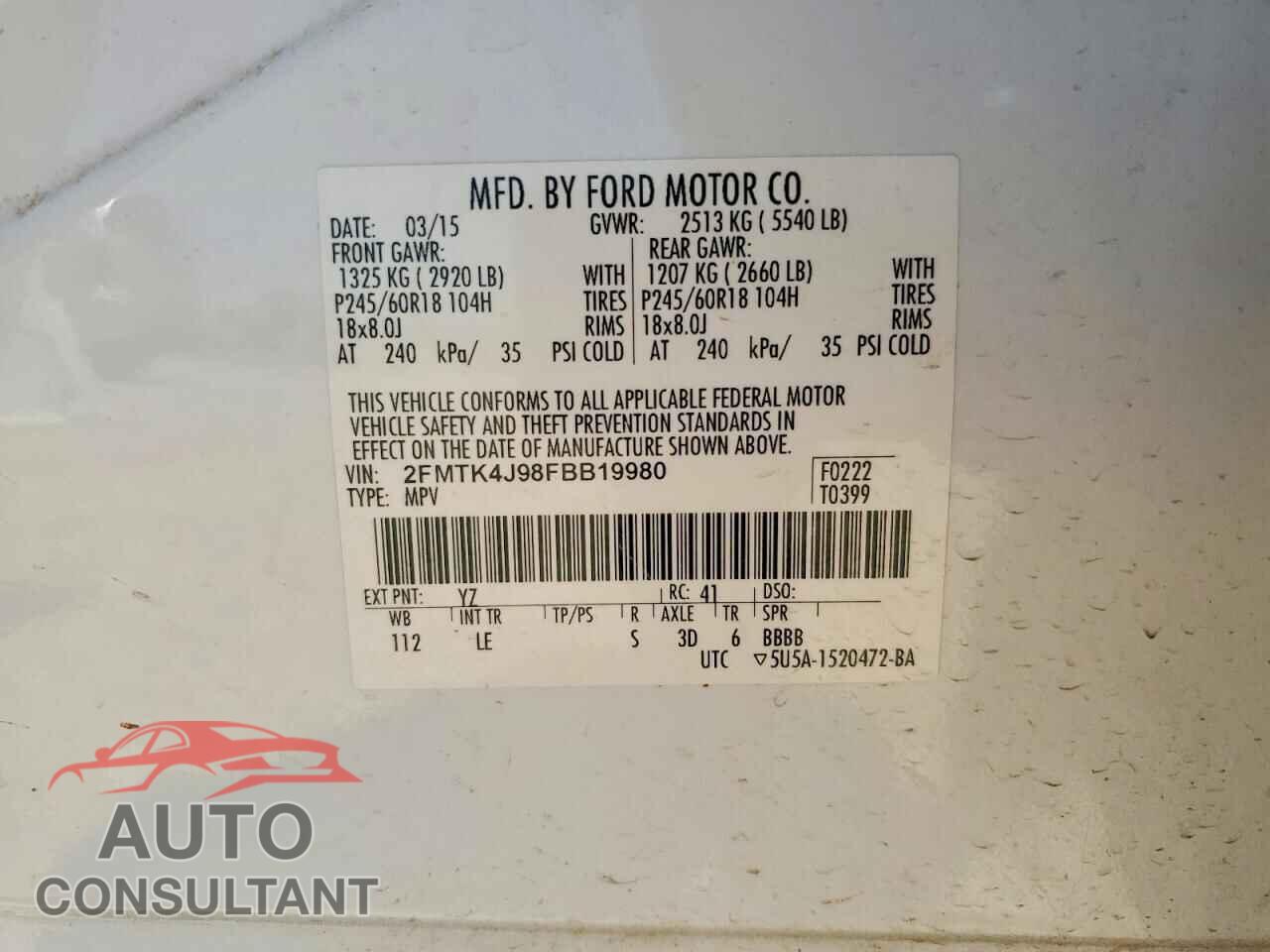 FORD EDGE 2015 - 2FMTK4J98FBB19980