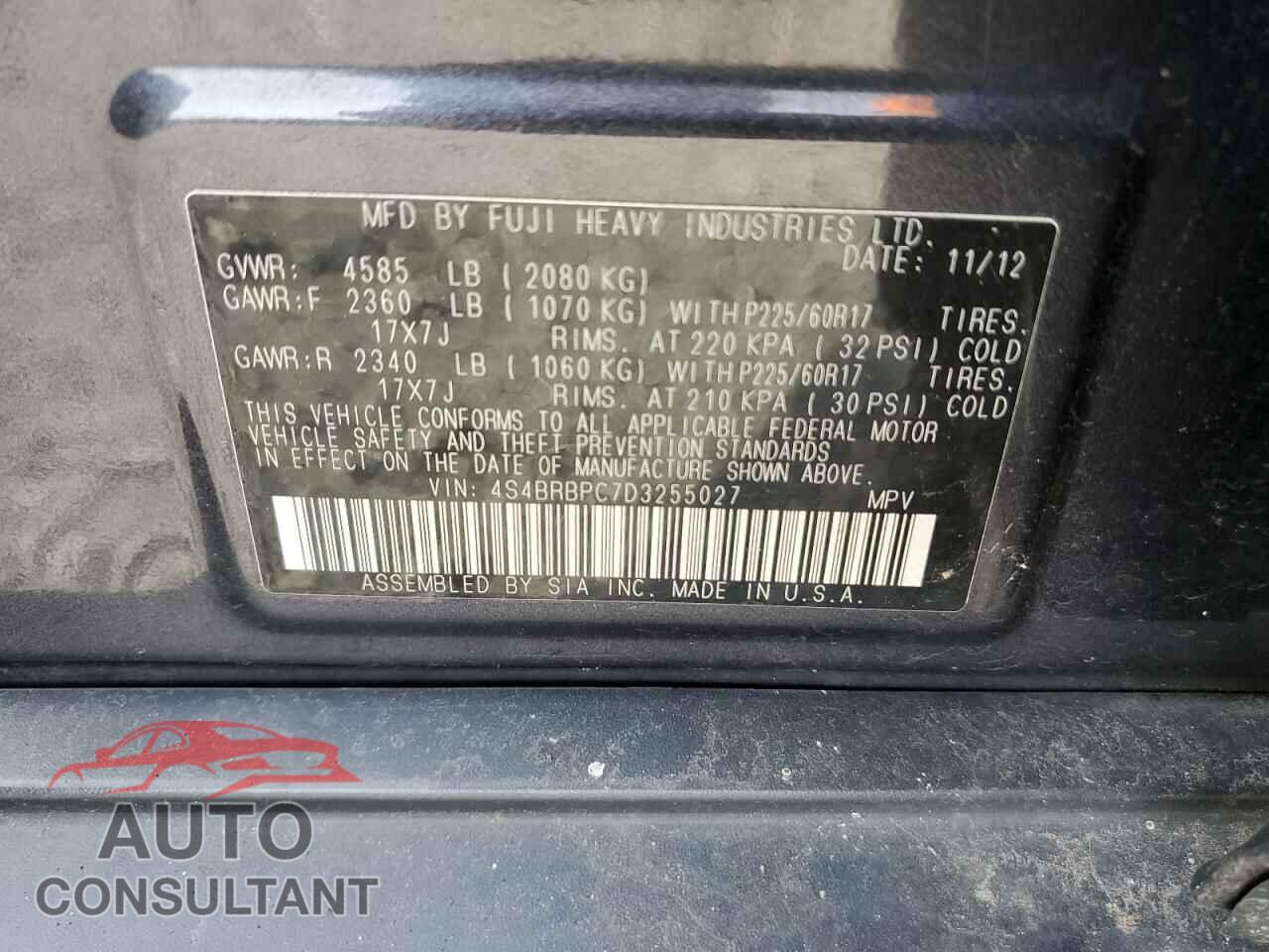 SUBARU OUTBACK 2013 - 4S4BRBPC7D3255027