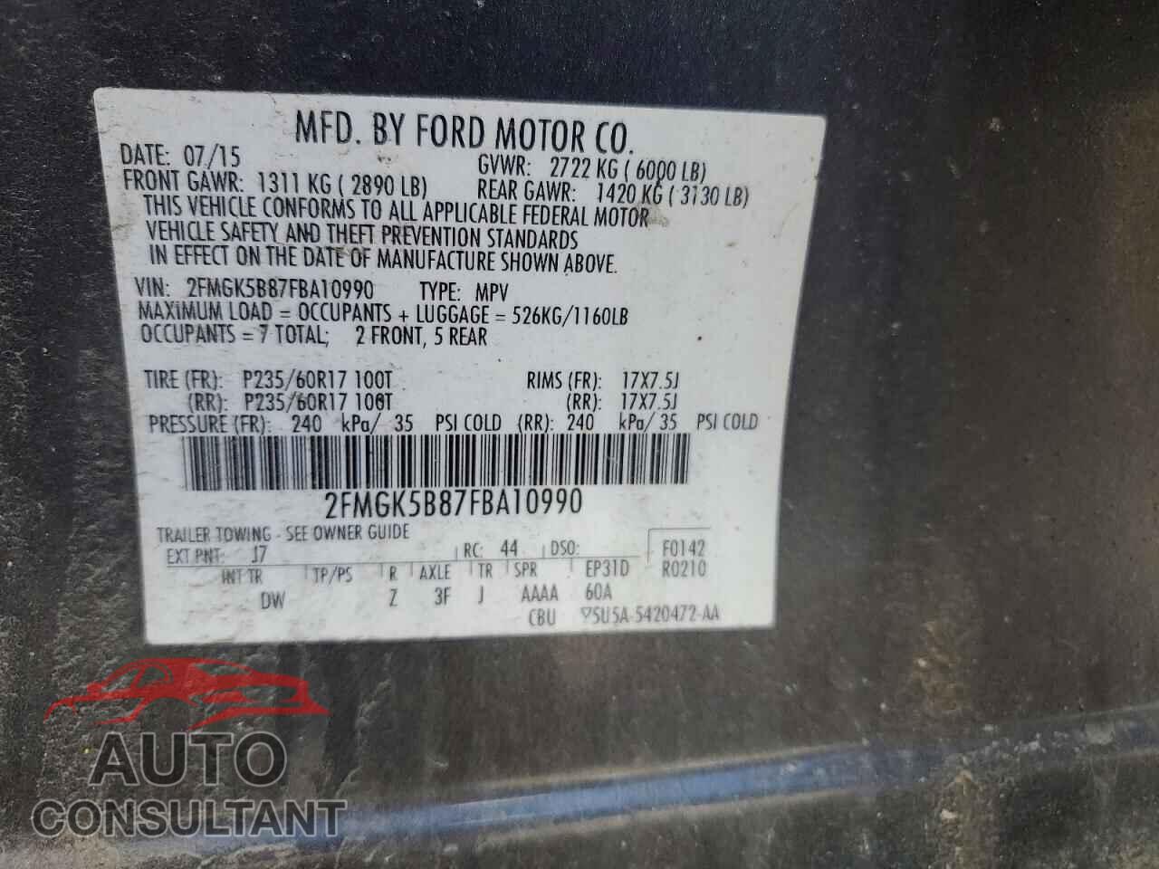 FORD FLEX 2015 - 2FMGK5B87FBA10990
