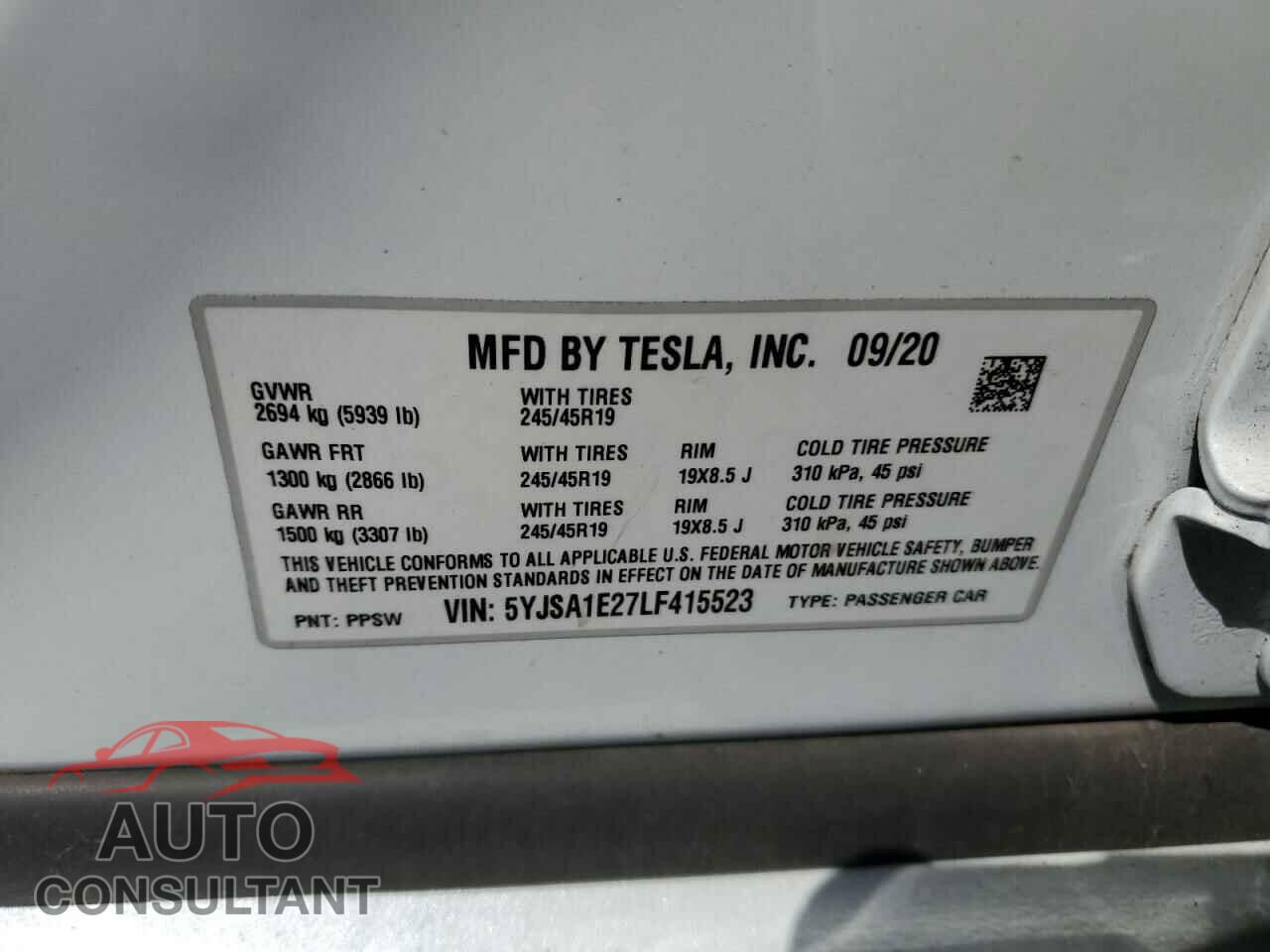 TESLA MODEL S 2020 - 5YJSA1E27LF415523
