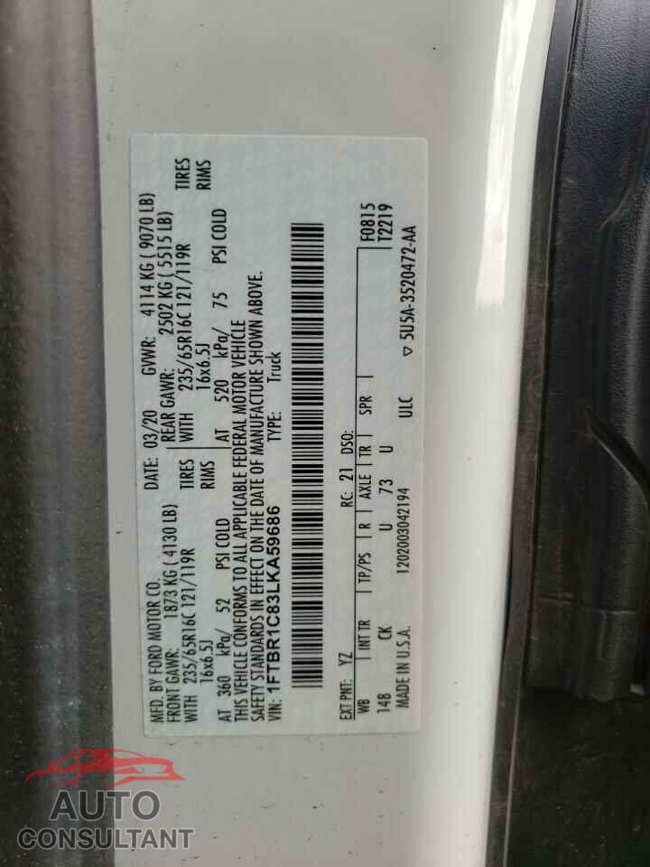 FORD TRANSIT 2020 - 1FTBR1C83LKA59686