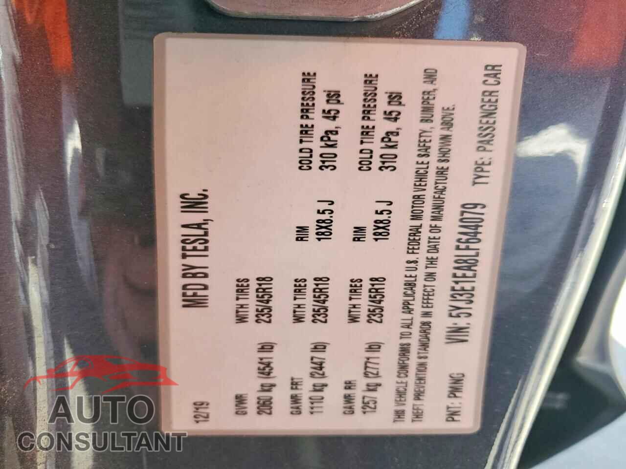 TESLA MODEL 3 2020 - 5YJ3E1EA8LF644079
