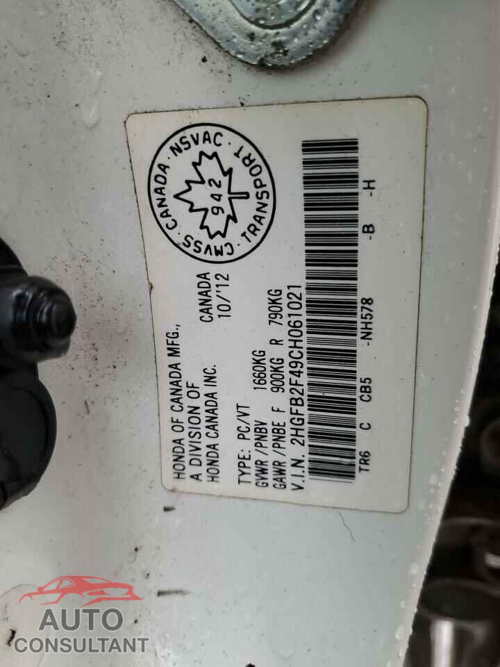 HONDA CIVIC 2012 - 2HGFB2F49CH061021