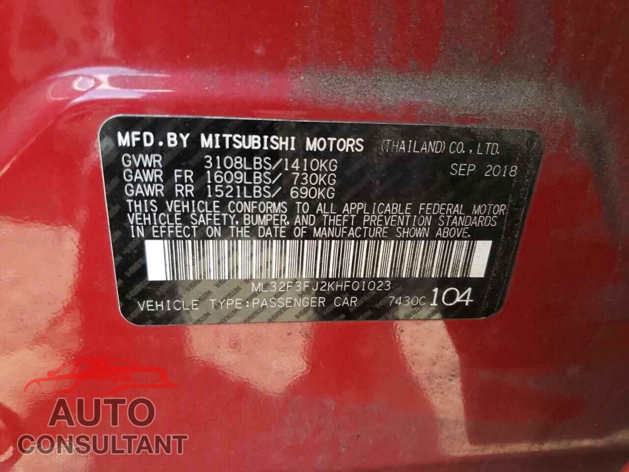 MITSUBISHI MIRAGE 2019 - ML32F3FJ2KHF01023