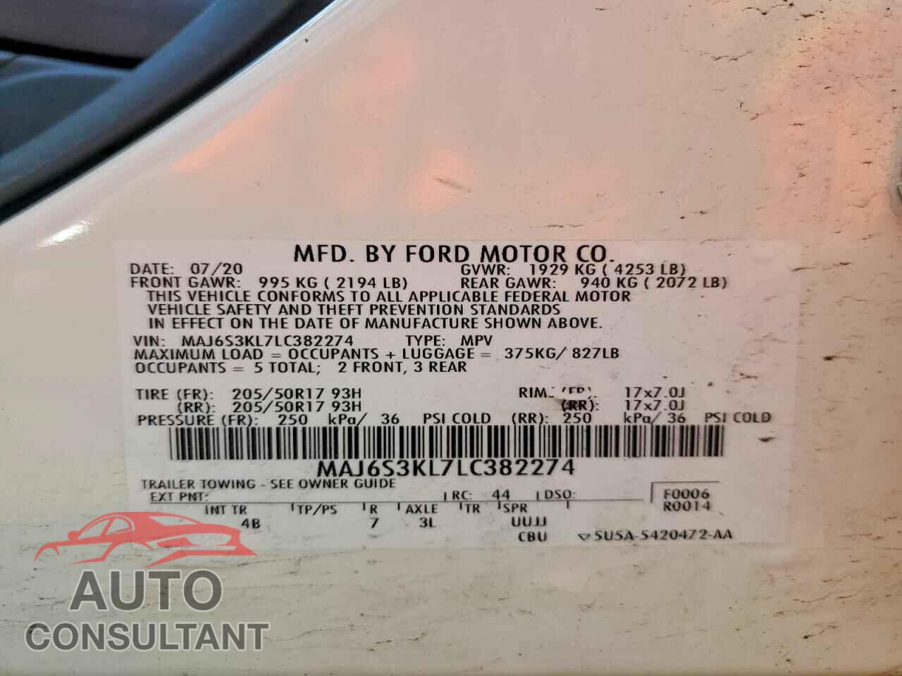 FORD ECOSPORT 2020 - MAJ6S3KL7LC382274