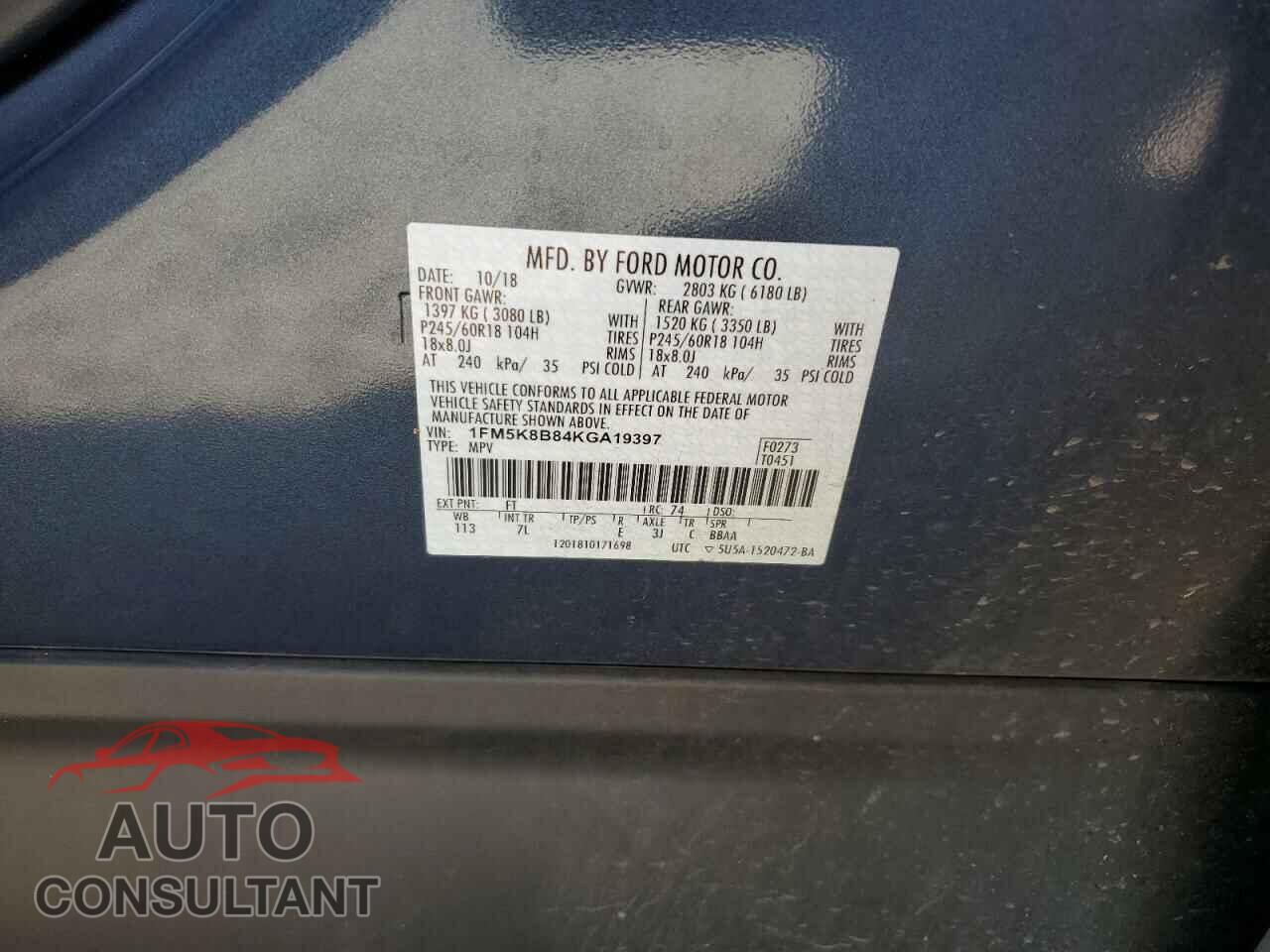 FORD EXPLORER 2019 - 1FM5K8B84KGA19397