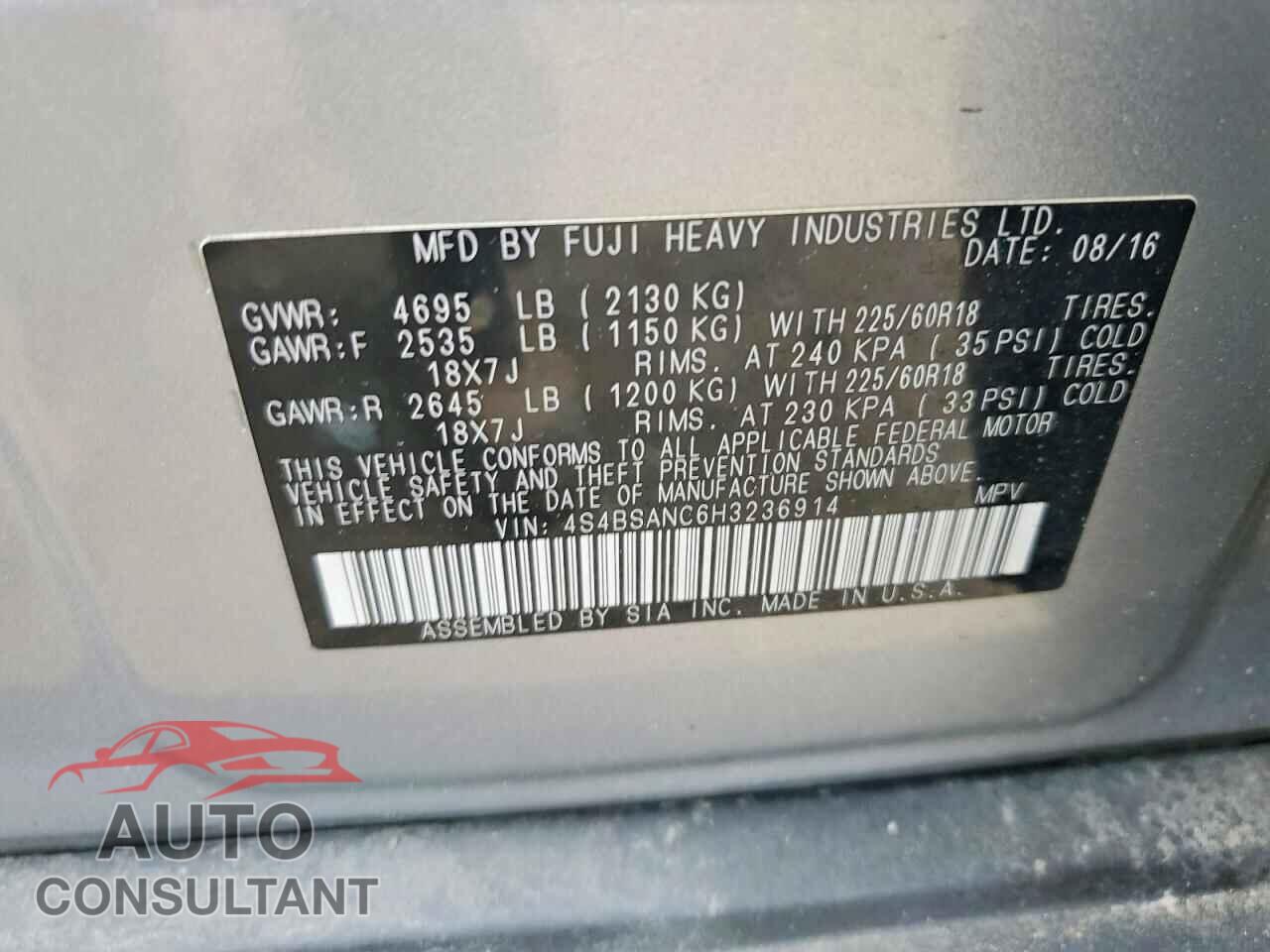 SUBARU OUTBACK 2017 - 4S4BSANC6H3236914