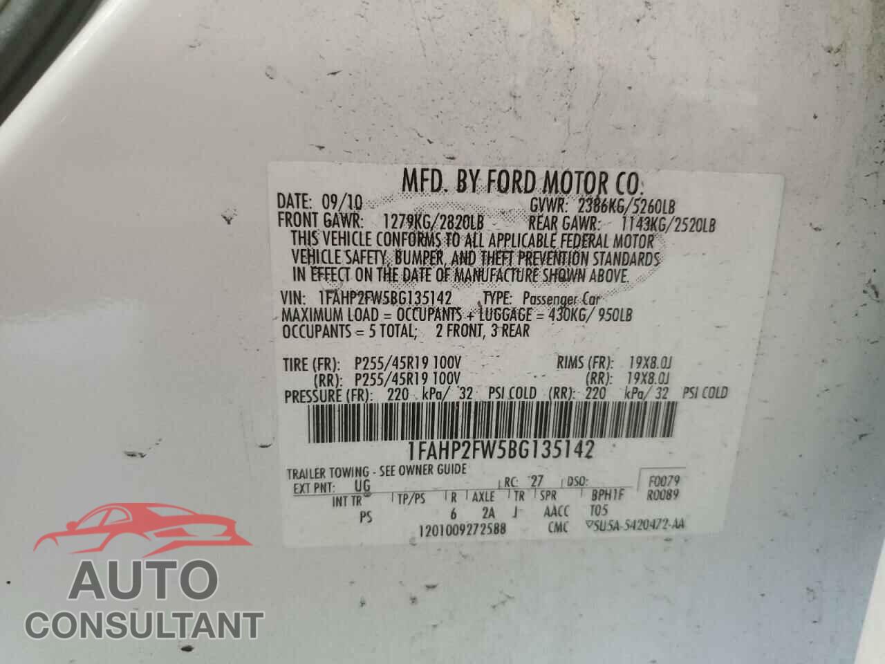 FORD TAURUS 2011 - 1FAHP2FW5BG135142