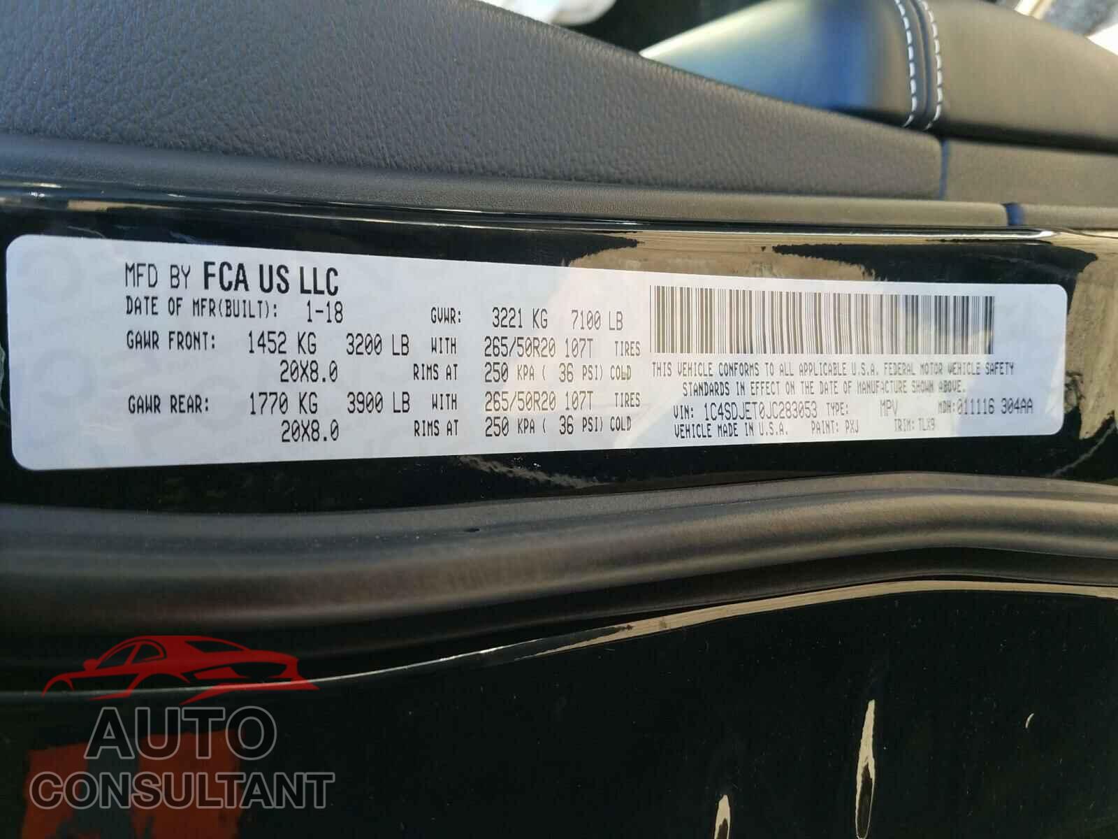 DODGE DURANGO 2018 - 1C4SDJET0JC283053