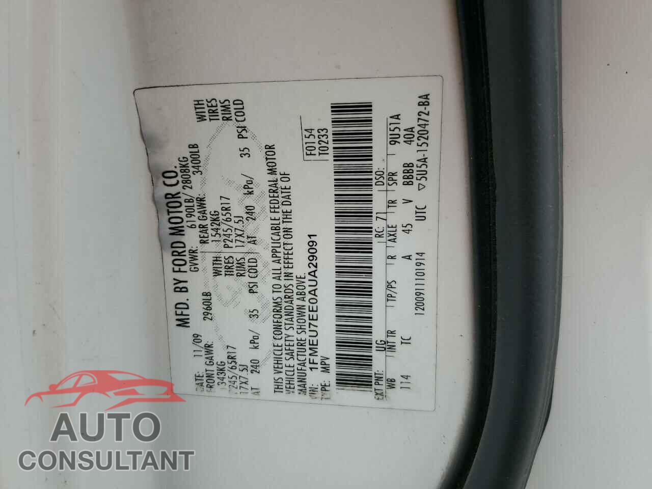 FORD EXPLORER 2010 - 1FMEU7EE0AUA29091