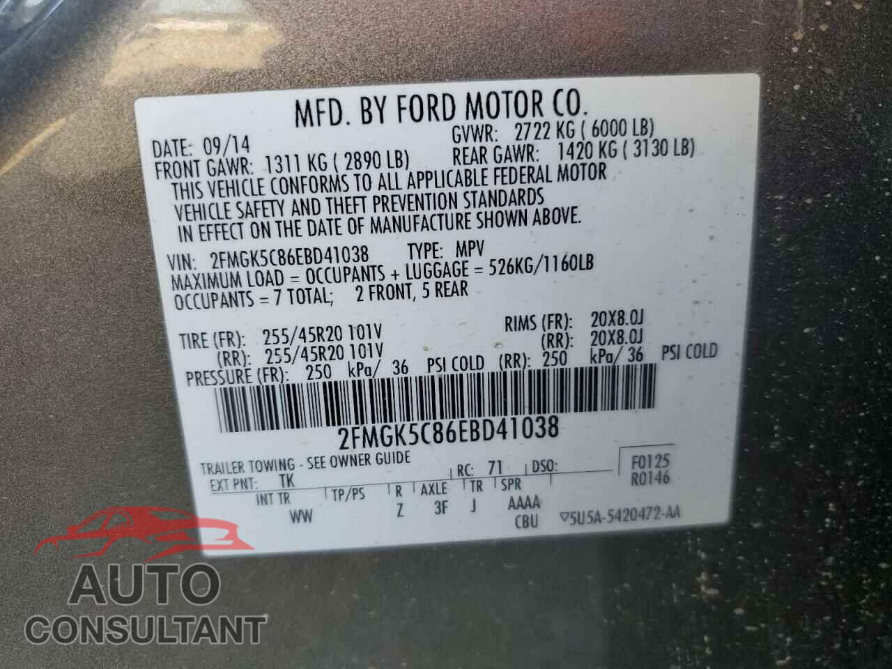 FORD FLEX 2014 - 2FMGK5C86EBD41038