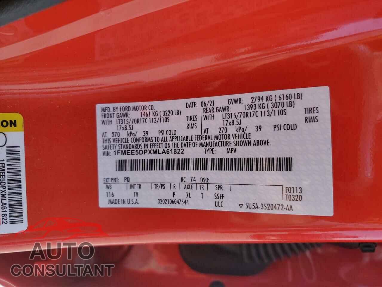 FORD BRONCO 2021 - 1FMEE5DPXMLA61822