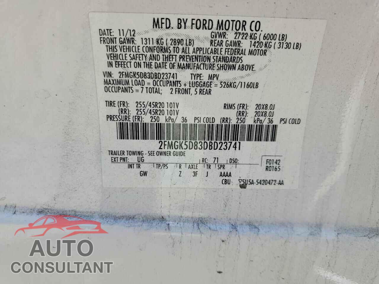 FORD FLEX 2013 - 2FMGK5D83DBD23741