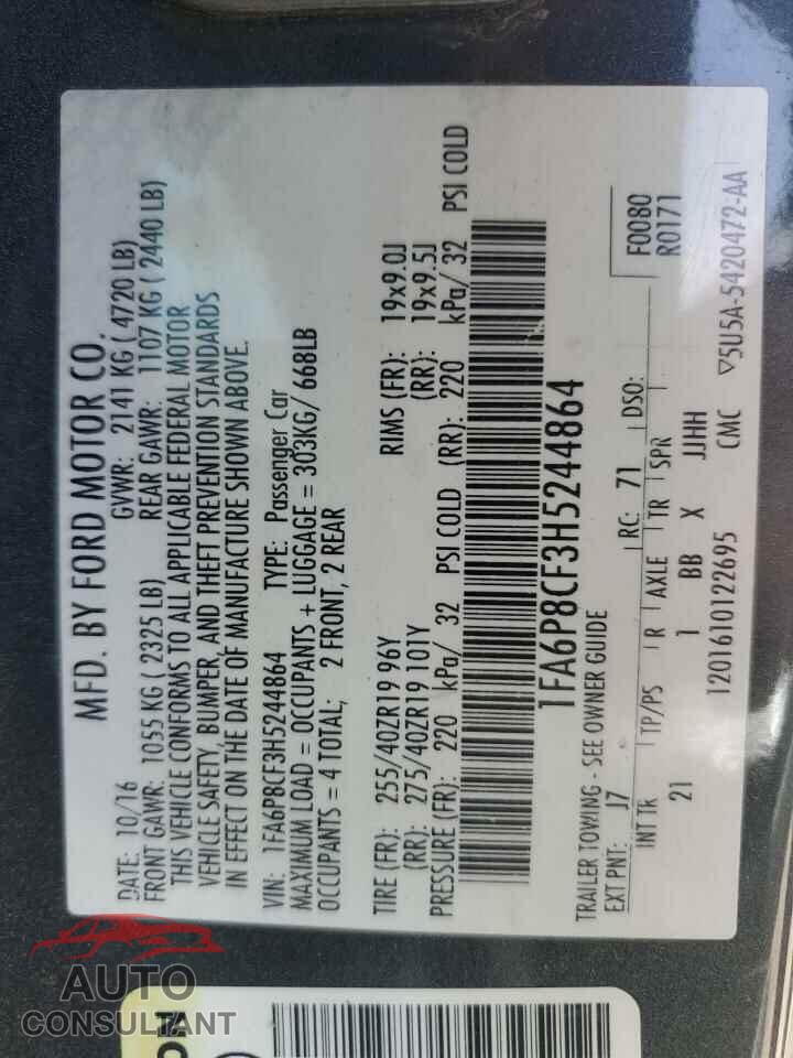 FORD MUSTANG 2017 - 1FA6P8CF3H5244864
