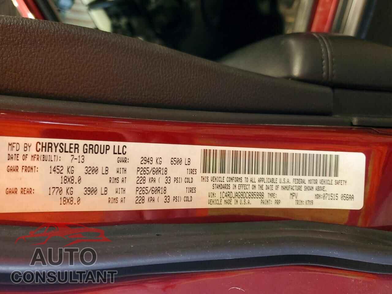 DODGE DURANGO 2013 - 1C4RDJAG9DC695998