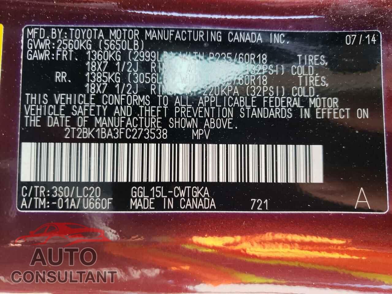 LEXUS RX350 2015 - 2T2BK1BA3FC273538