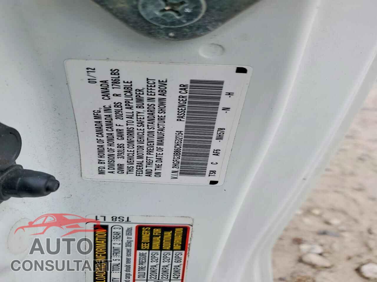HONDA CIVIC 2012 - 2HGFG3B86CH532154