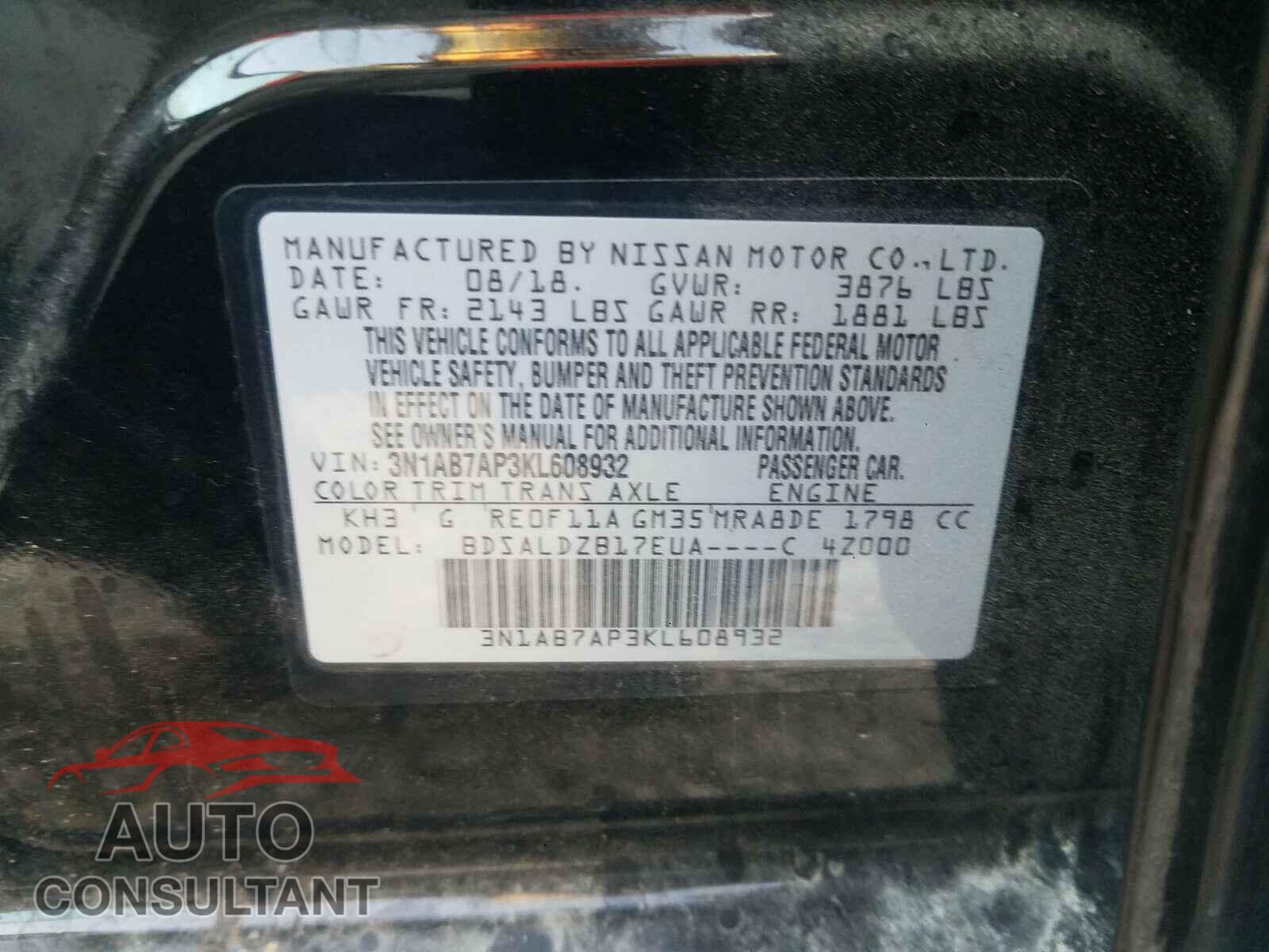 NISSAN SENTRA 2019 - 3N1AB7AP3KL608932
