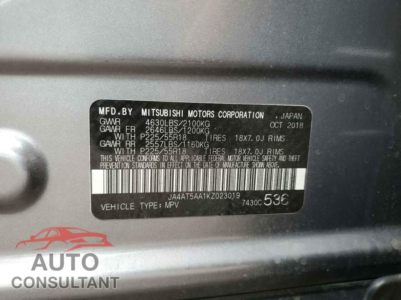 MITSUBISHI ECLIPSE 2019 - JA4AT5AA1KZ023019