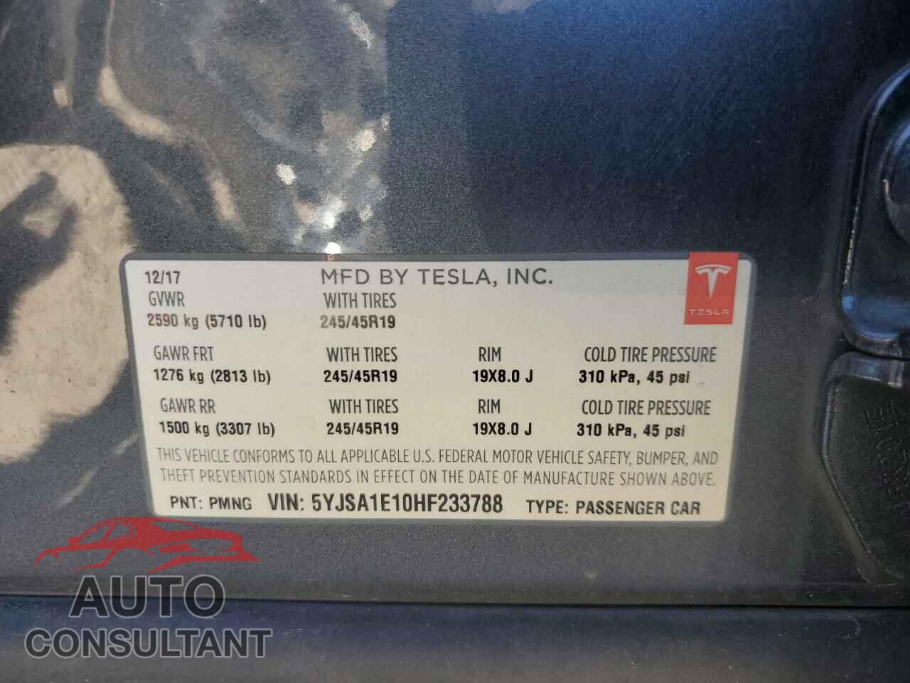 TESLA MODEL S 2017 - 5YJSA1E10HF233788