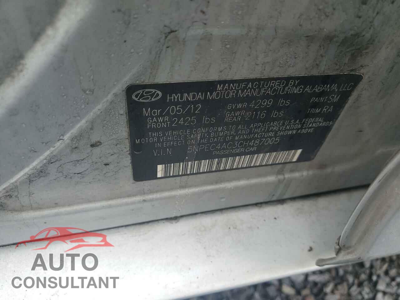 HYUNDAI SONATA 2012 - 5NPEC4AC3CH487005