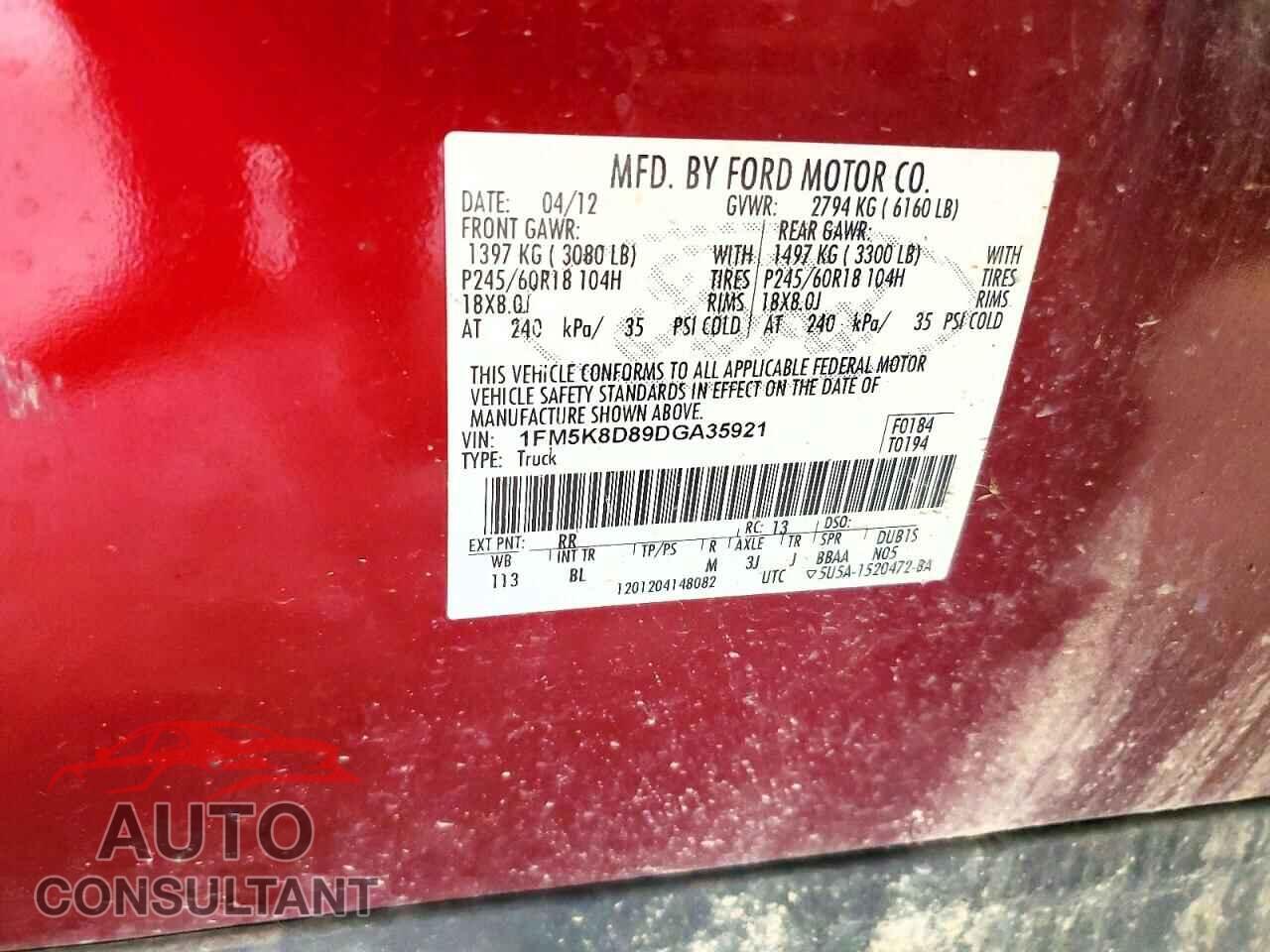 FORD EXPLORER 2013 - 1FM5K8D89DGA35921