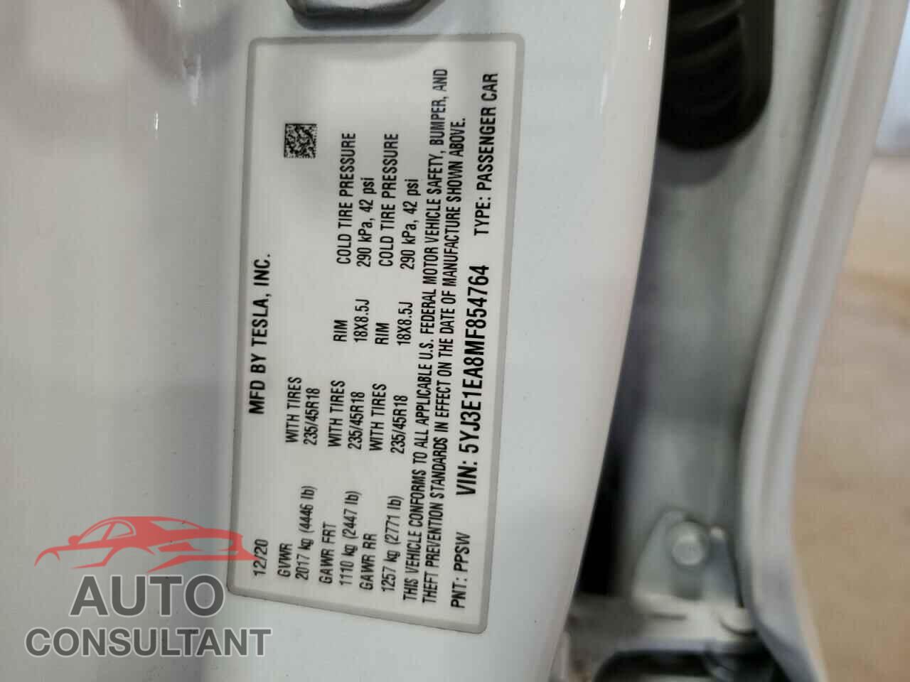 TESLA MODEL 3 2021 - 5YJ3E1EA8MF854764