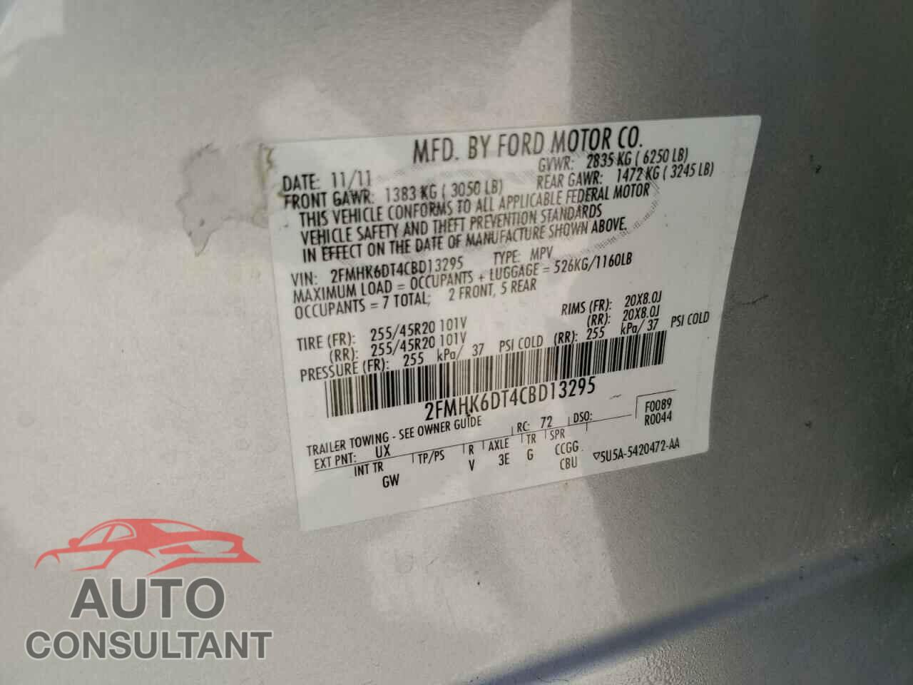 FORD FLEX 2012 - 2FMHK6DT4CBD13295