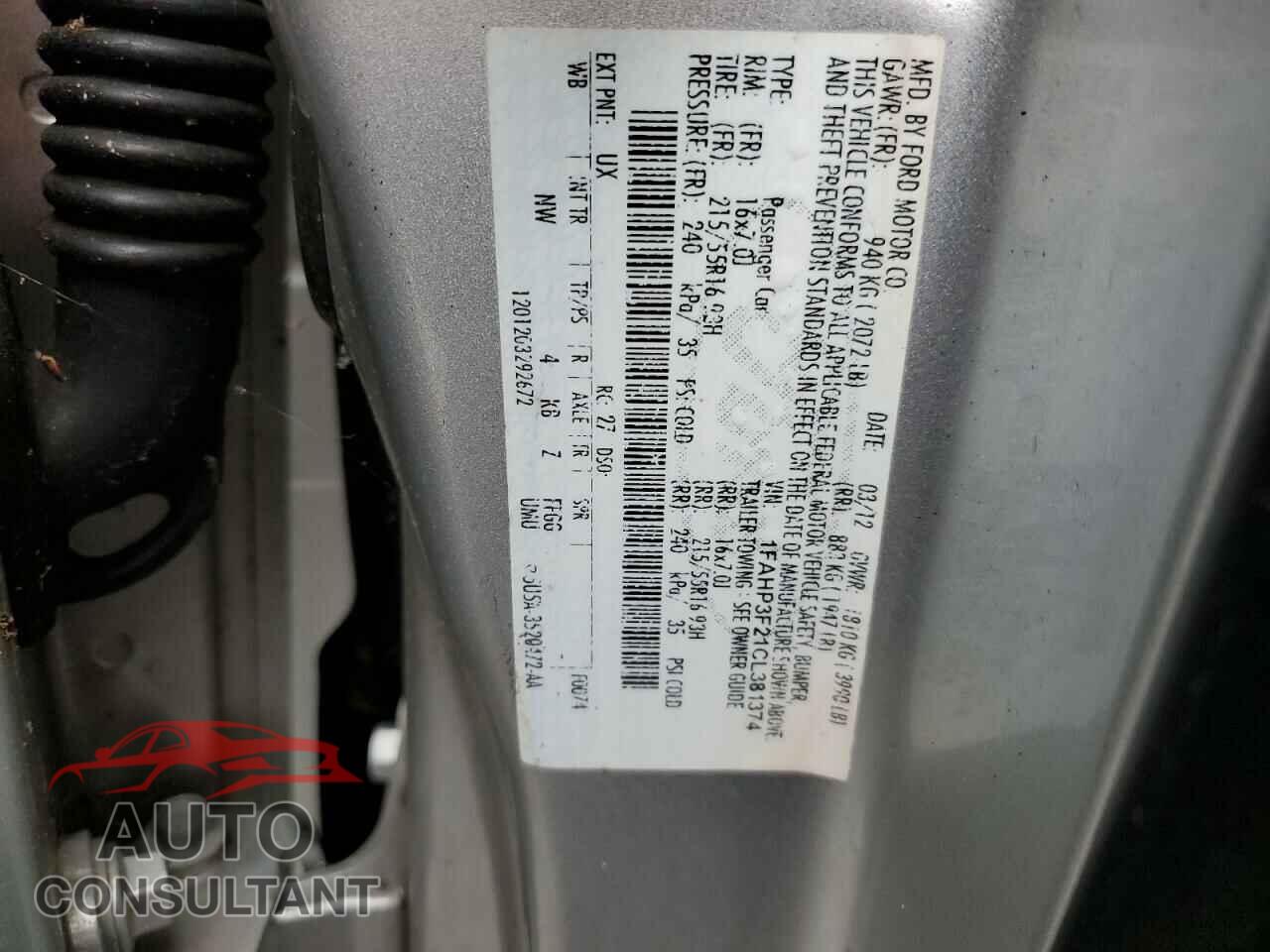FORD FOCUS 2012 - 1FAHP3F21CL381374