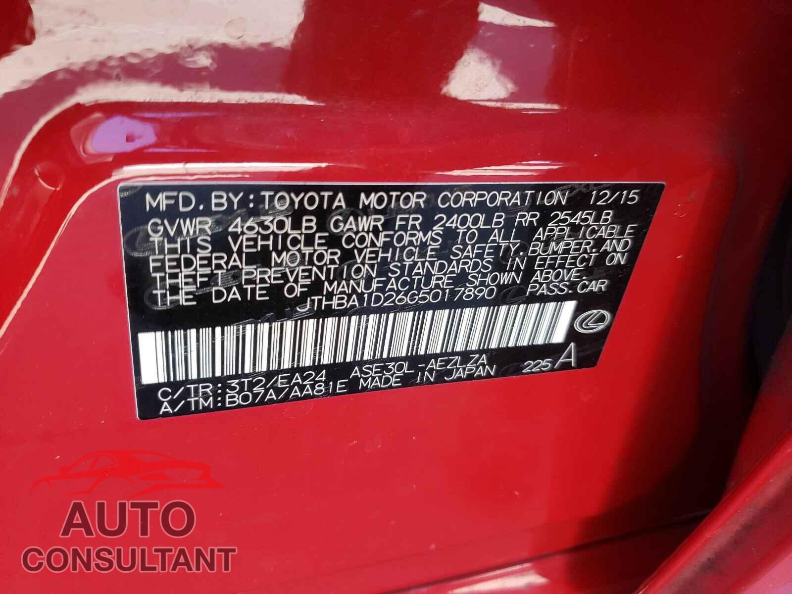 LEXUS IS 2016 - JTHBA1D26G5017890