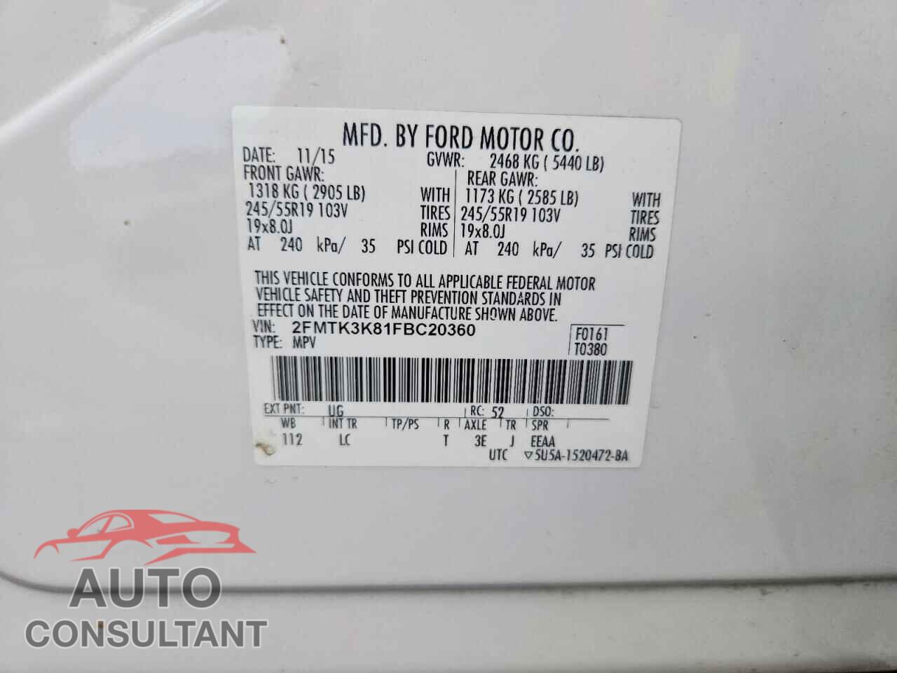 FORD EDGE 2015 - 2FMTK3K81FBC20360