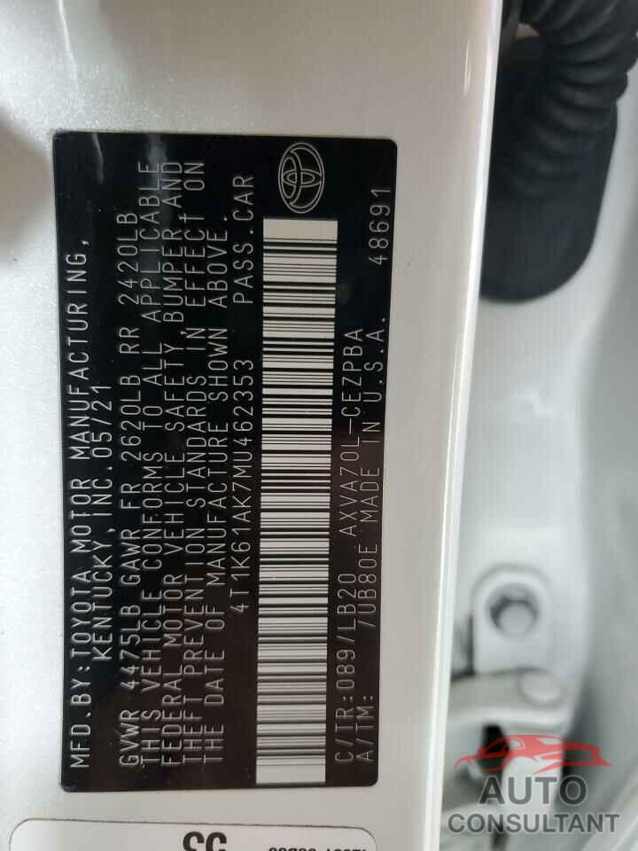 TOYOTA CAMRY 2021 - 4T1K61AK7MU462353