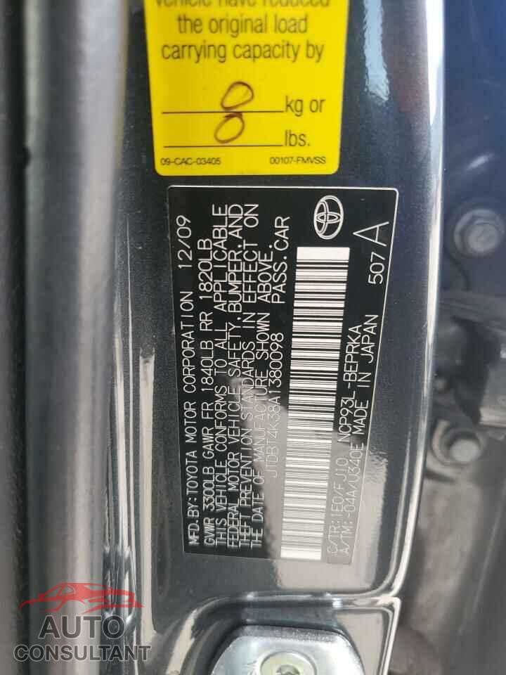 TOYOTA YARIS 2010 - JTDBT4K38A1380098