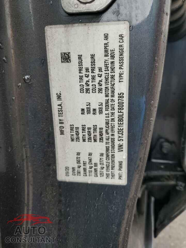 TESLA MODEL 3 2020 - 5YJ3E1EB0LF800785