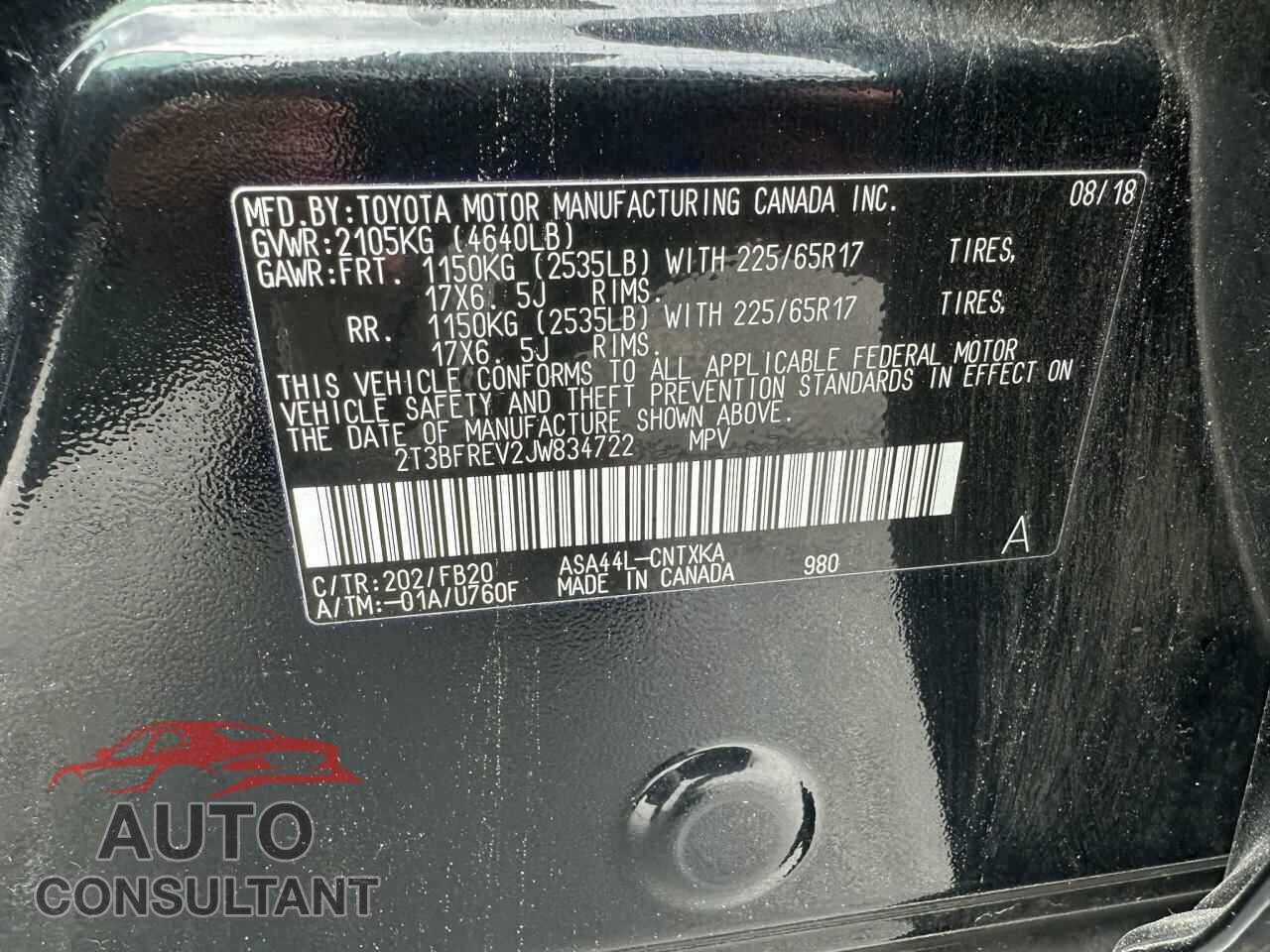 TOYOTA RAV4 2018 - 2T3BFREV2JW834722
