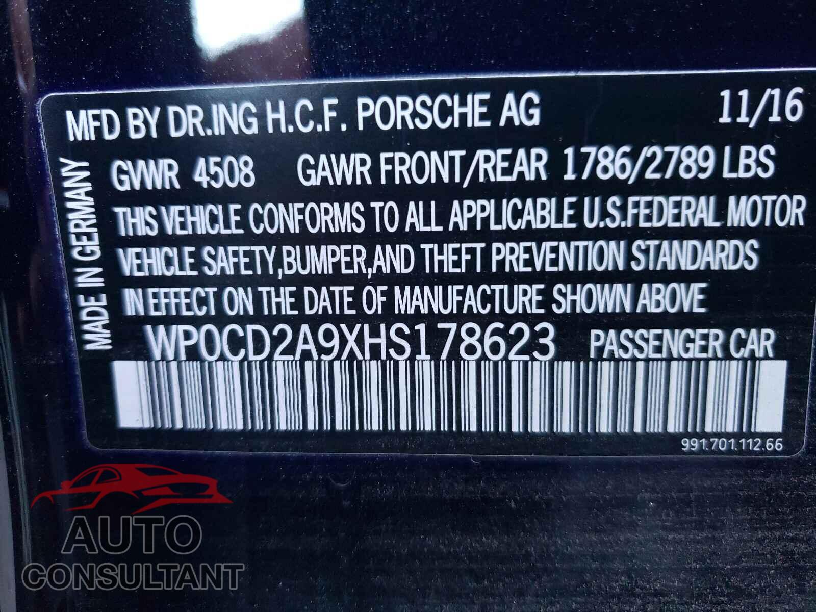 PORSCHE 911 2017 - WP0CD2A9XHS178623
