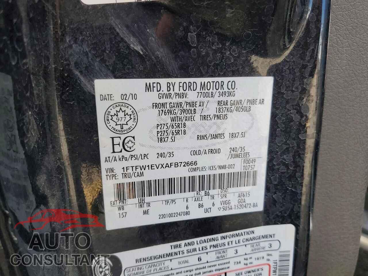 FORD F150 2010 - 1FTFW1EVXAFB72666