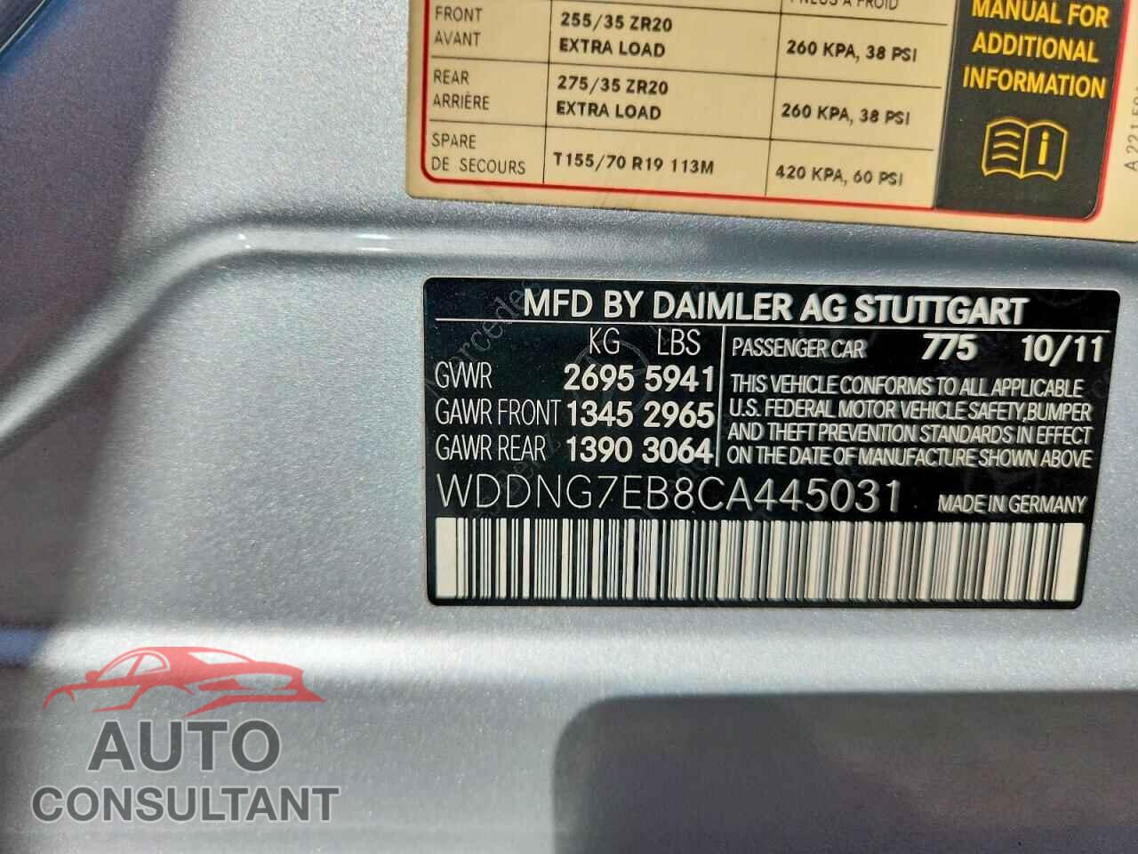MERCEDES-BENZ S-CLASS 2012 - WDDNG7EB8CA445031