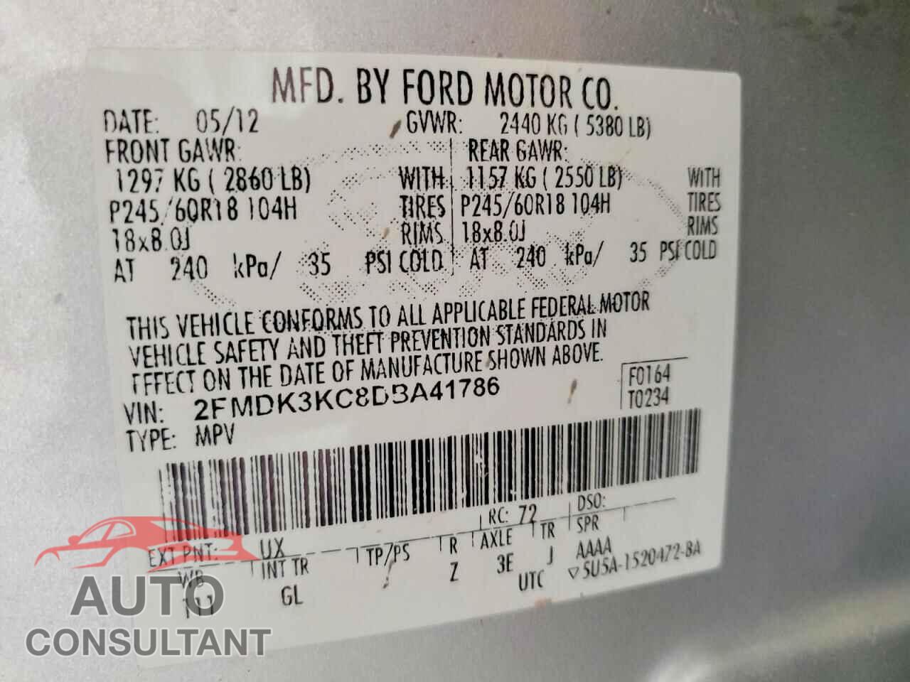 FORD EDGE 2013 - 2FMDK3KC8DBA41786