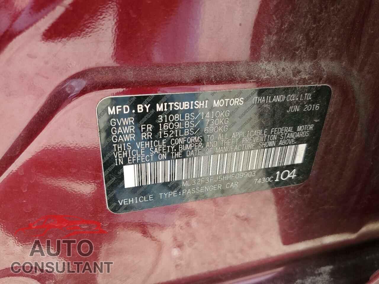 MITSUBISHI MIRAGE 2017 - ML32F3FJ5HHF09903