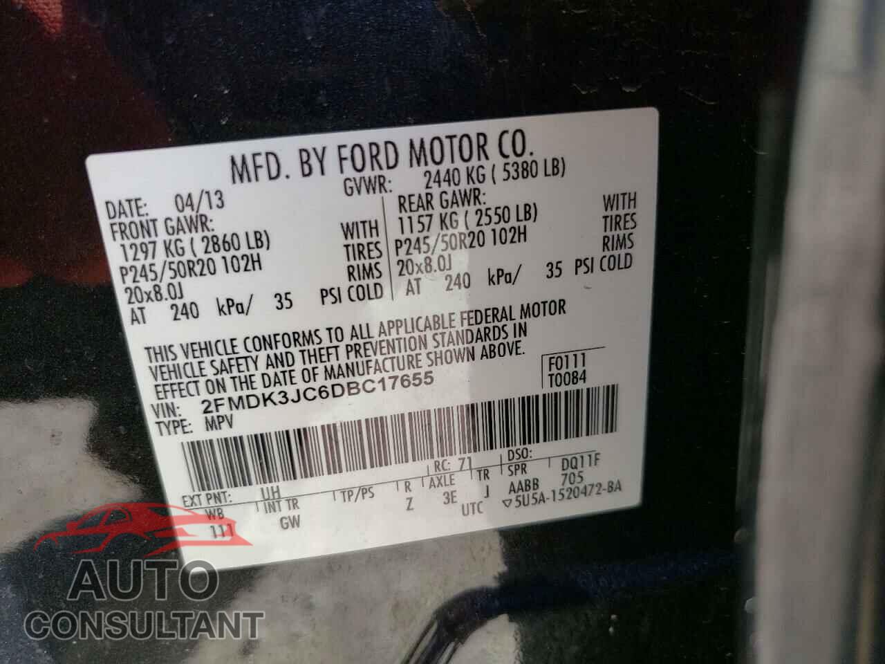 FORD EDGE 2013 - 2FMDK3JC6DBC17655