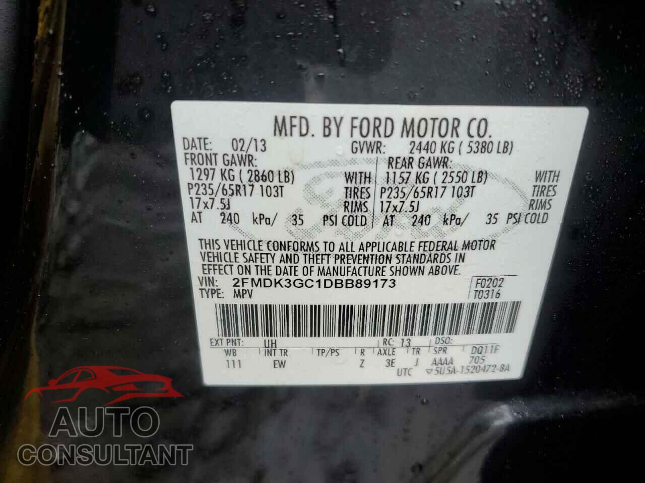 FORD EDGE 2013 - 2FMDK3GC1DBB89173