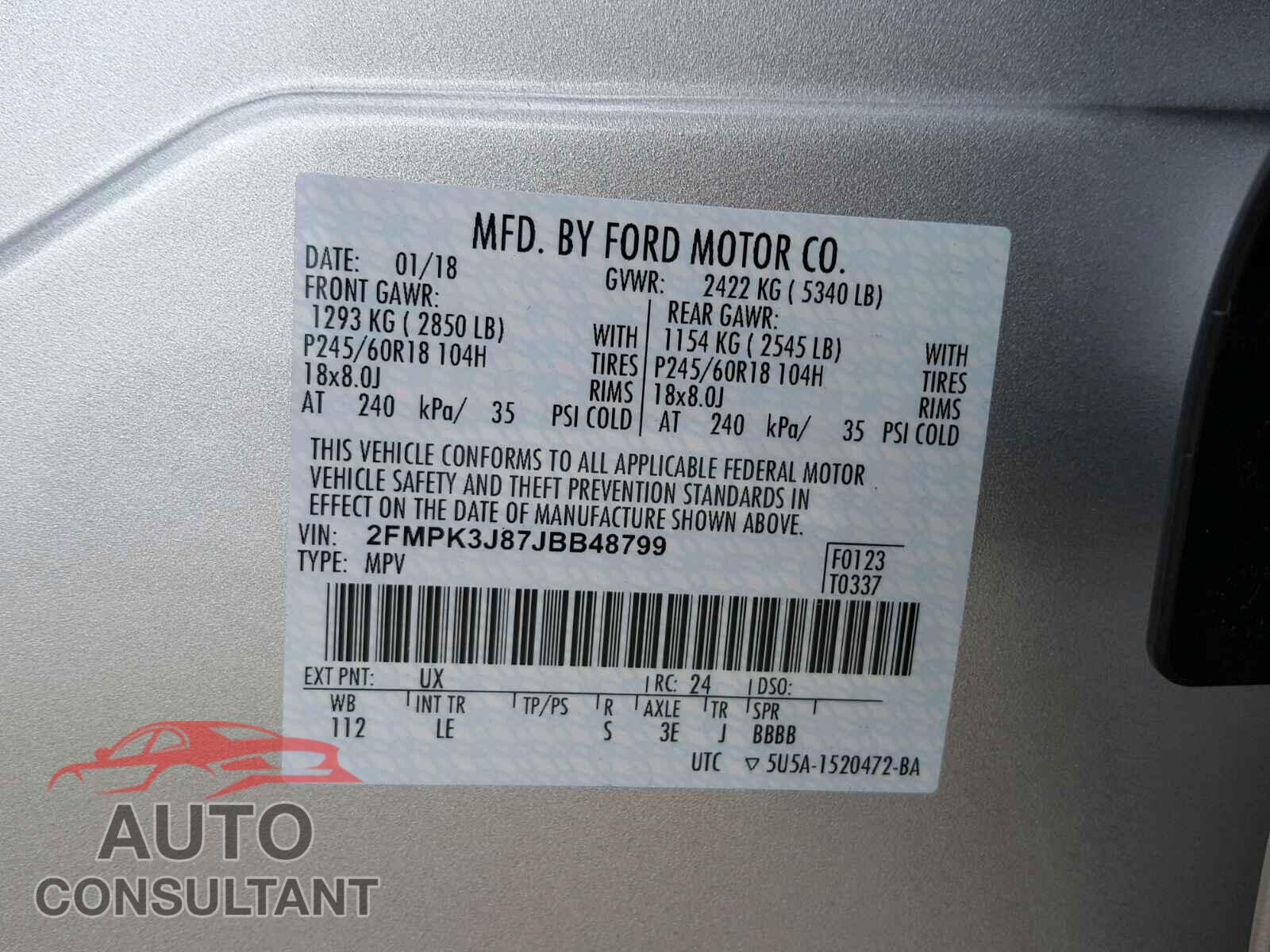FORD EDGE SEL 2018 - 2FMPK3J87JBB48799