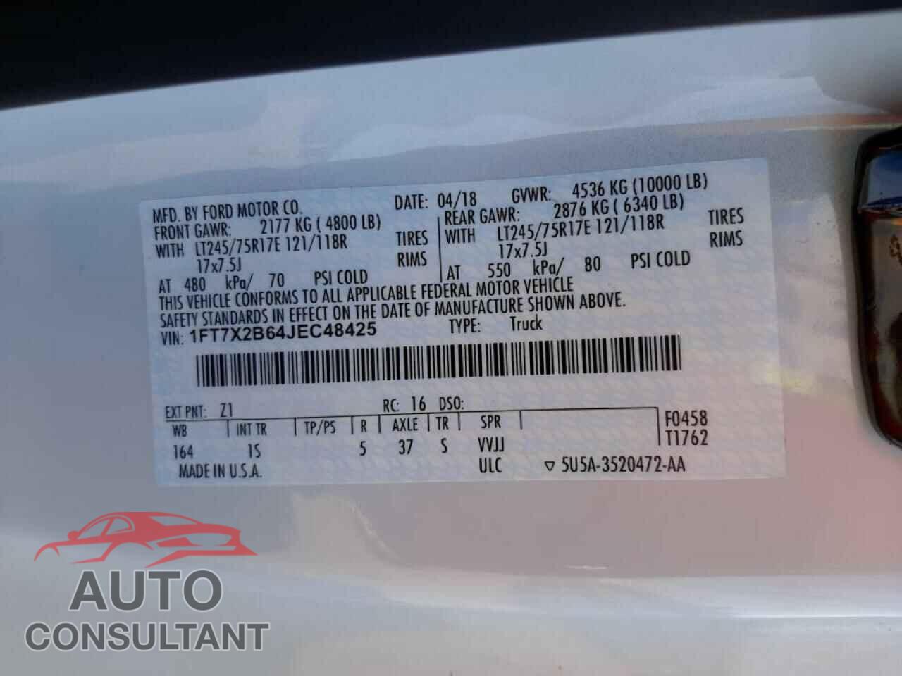FORD F250 2018 - 1FT7X2B64JEC48425