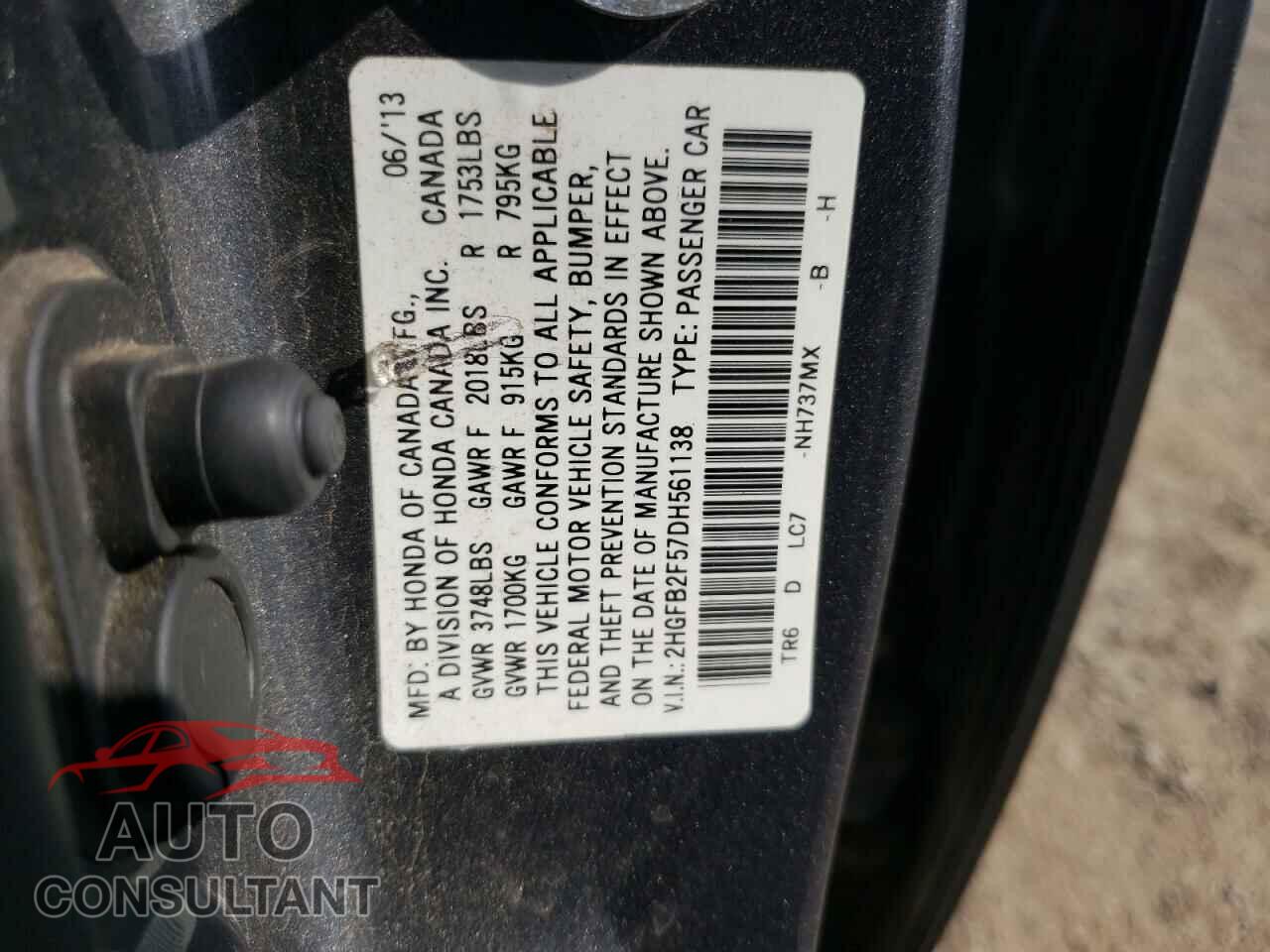 HONDA CIVIC 2013 - 2HGFB2F57DH561138