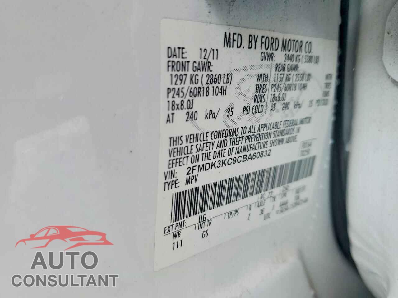 FORD EDGE 2012 - 2FMDK3KC9CBA60832