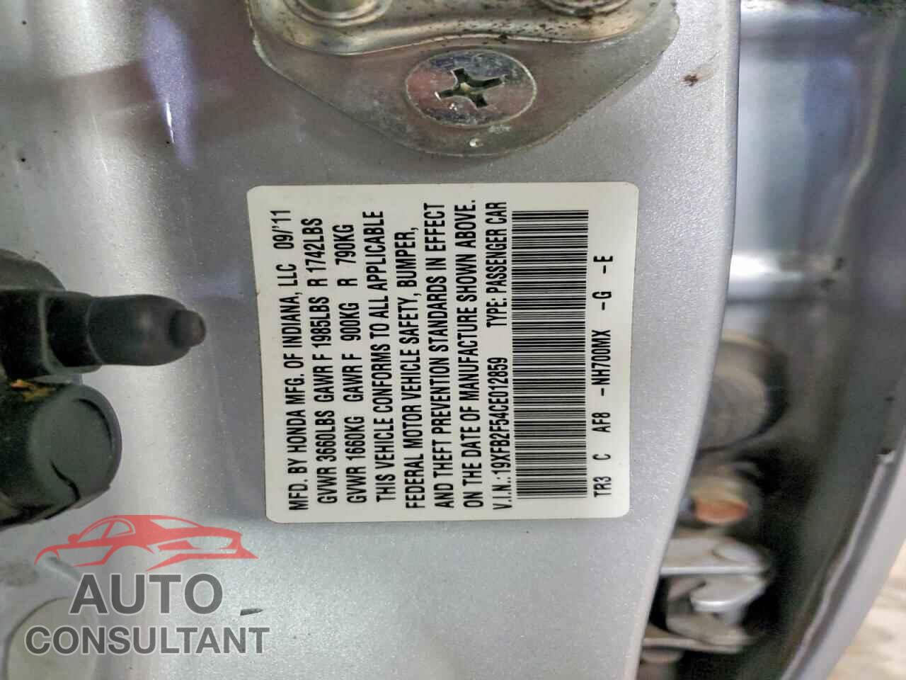 HONDA CIVIC 2012 - 19XFB2F54CE012859