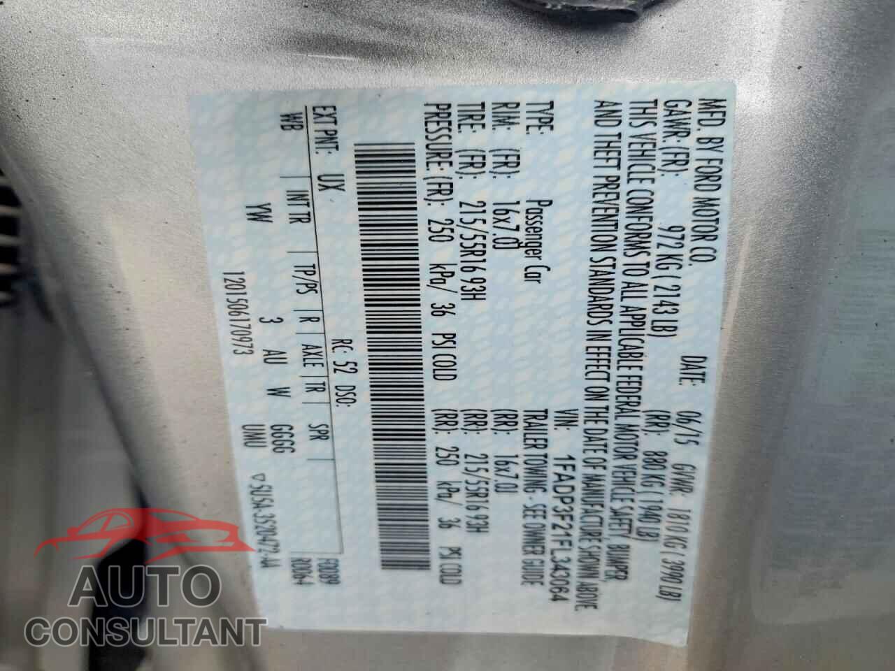 FORD FOCUS 2015 - 1FADP3F21FL343064